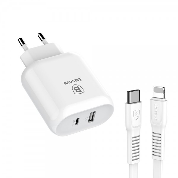 

Сетевое зарядное Baseus Bojure Series + Lightning кабель 2 USB 3A White TZTUN-BJ02