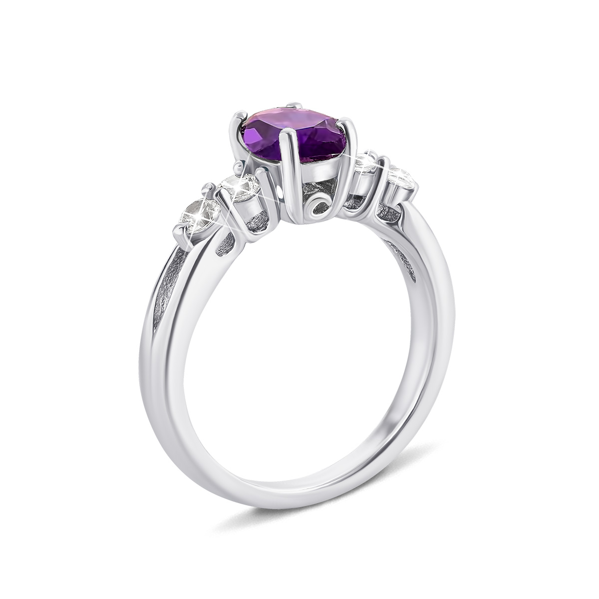 

Серебряное кольцо с аметистом и фианитами 16 размер Тд0059/ам-R