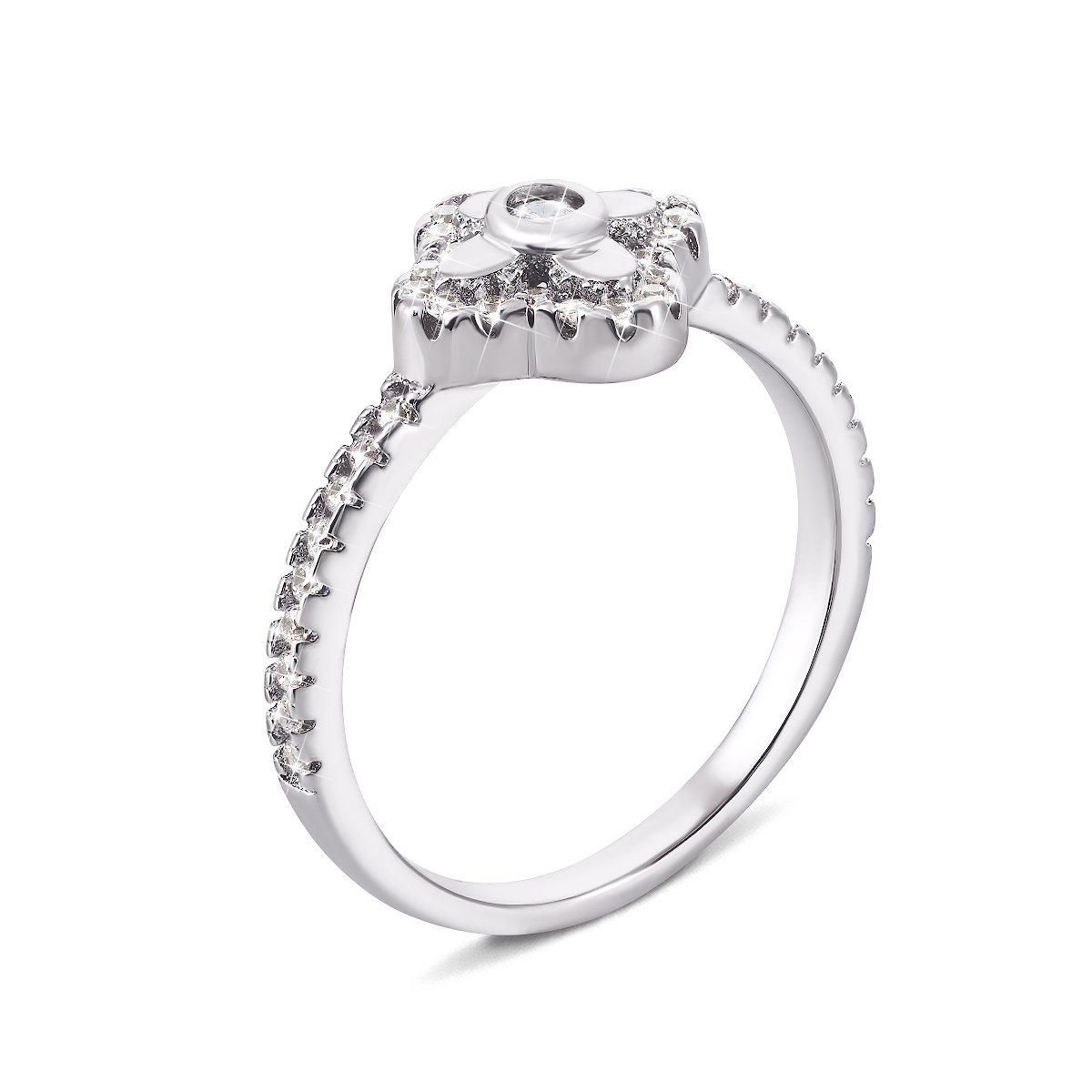 

Серебряное кольцо Цветок с фианитами 15.5 размер 1RI56836-R