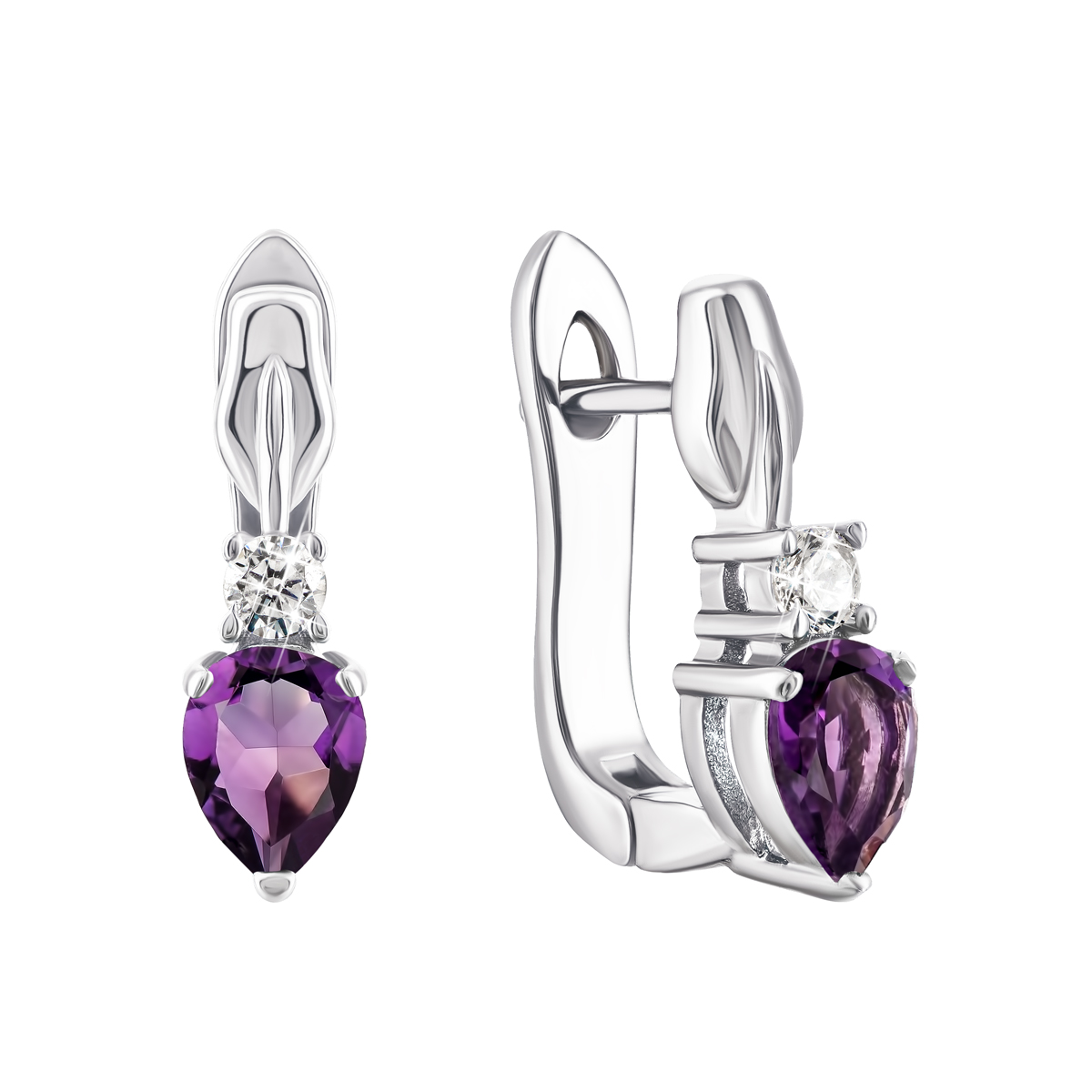 

Серебряные серьги с аметистом и фианитами Тд0057/ам-E