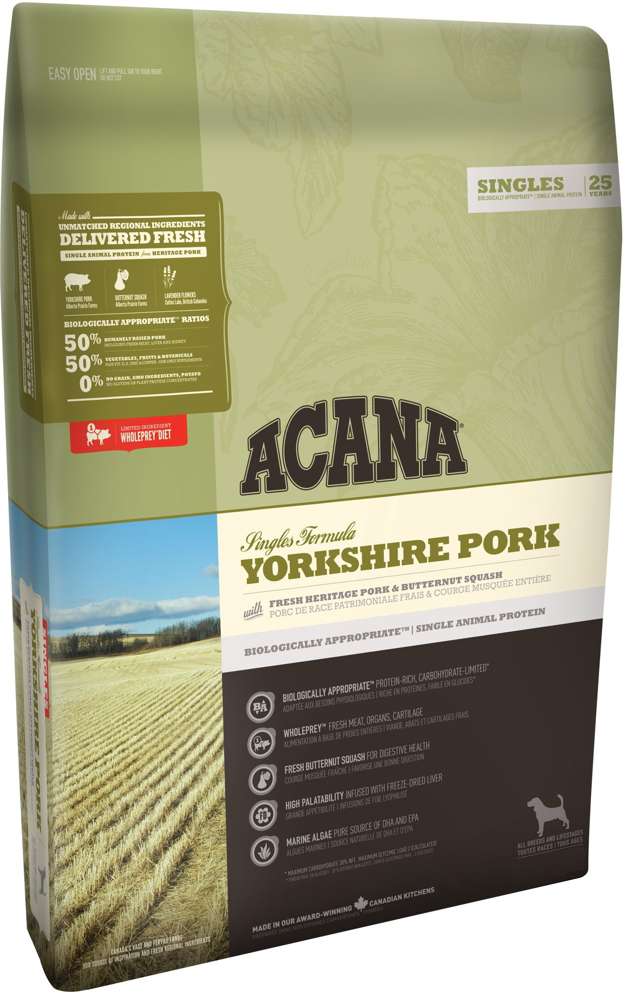 

Сухий Корм ACANA YORKSHIRE PORK для собак всіх порід та всіх стадій життя з м’ясом канадської свині 2 Кг