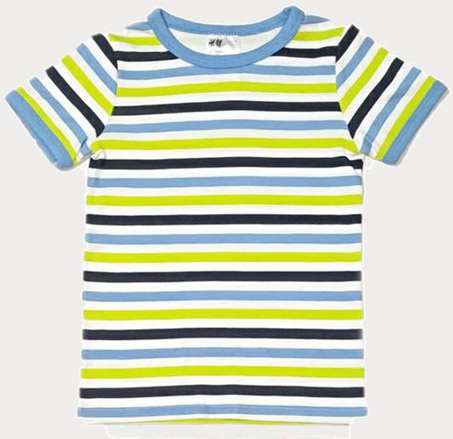 

Футболка H&M 0468591 134-140 см Бело-сине-черная с салатовым