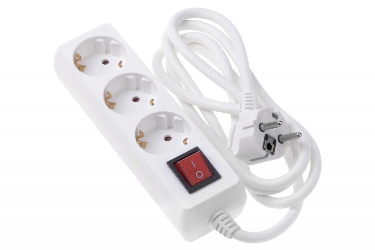 Сетевой фильтр 2E 3XSchuko с выключателем 3G1.5*1.8M, белый – низкие ...