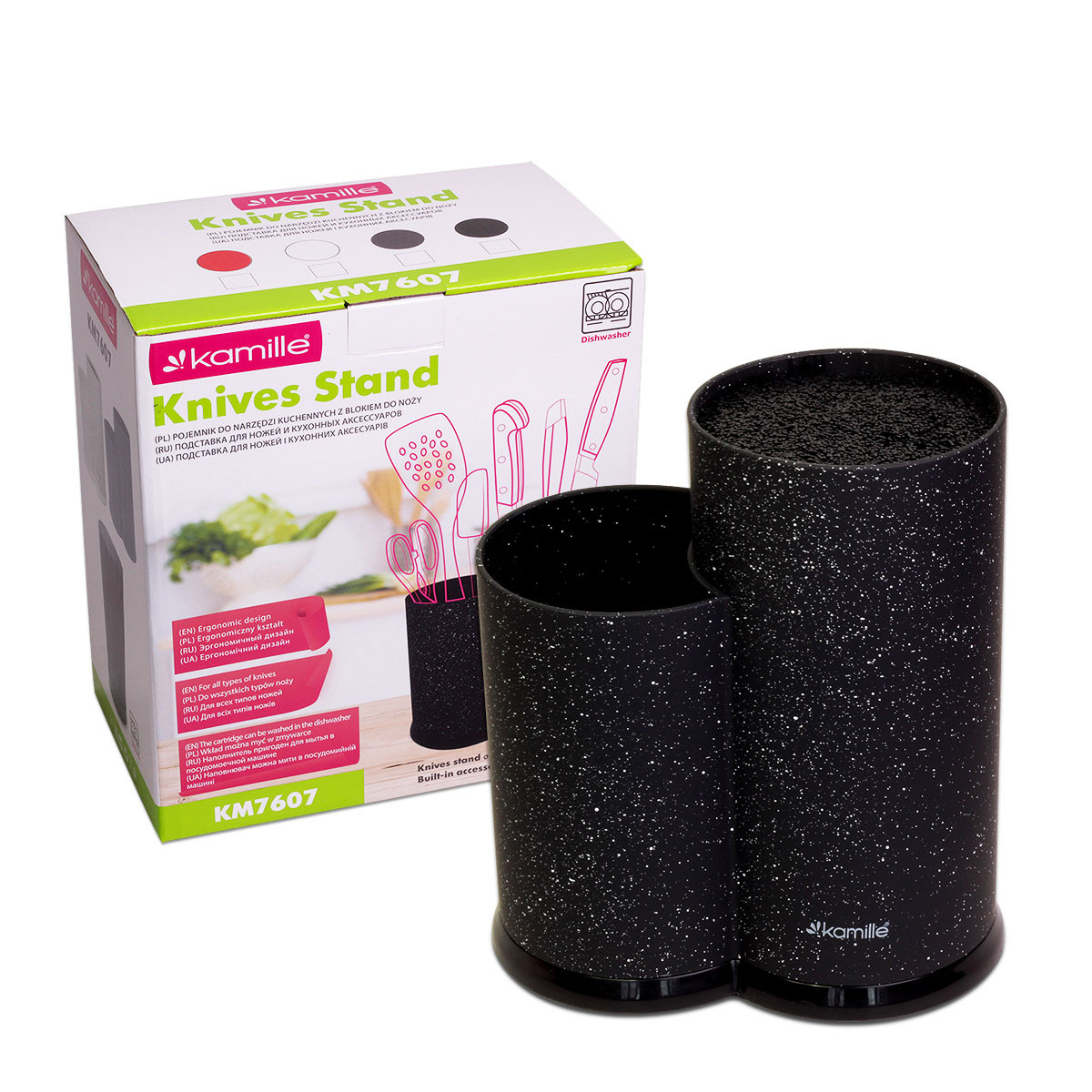 

Подставка для ножей и кухонных принадлежностей Kamille Черный 22см (двойная) KM-7607