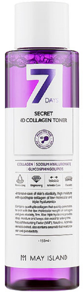 Акція на Тонер для лица с коллагеном May Island 7 Days Secret 4D Collagen Toner 155 мл (8809515401287) від Rozetka UA