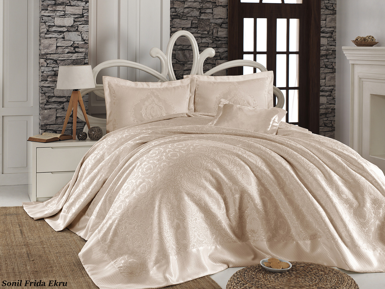 

Покрывала на кровать First Choice Sonil Frida ekru 240*260+2нав. 50*40+1нав. 40*40