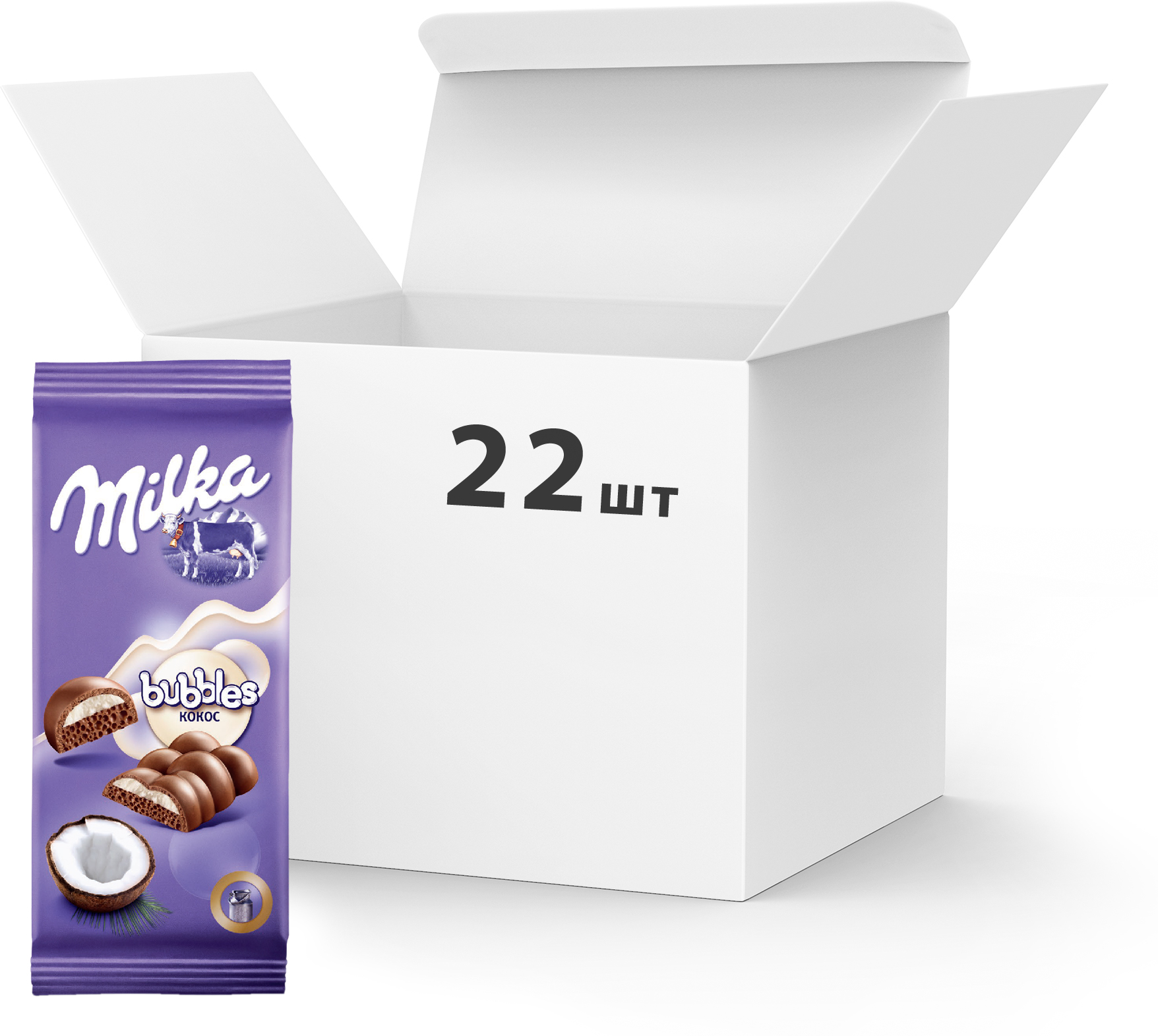 Упаковка шоколада Milka Баблз пористого с кокосом 97 г х 22 шт ...