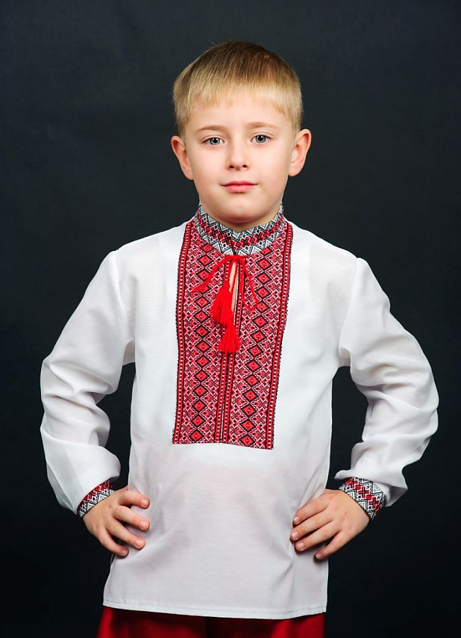 

Детская вышиванка Vyshyvanka "Тканая нашивка" 122 Белая 0111