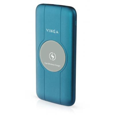 

Батарея универсальная Vinga 10000 mAh Wireless QC3.0 PD soft touch blue