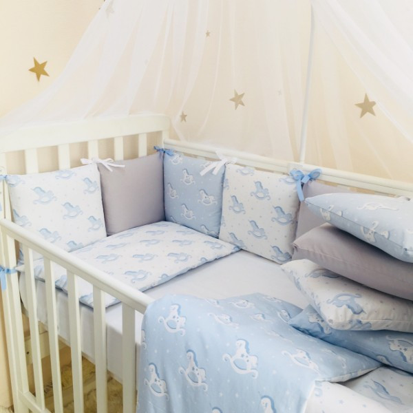 

Комплект в кроватку Маленькая соня Baby Лошадки №47 поплин стандарт/овал с бортиками 7 предметов детский арт.0120211