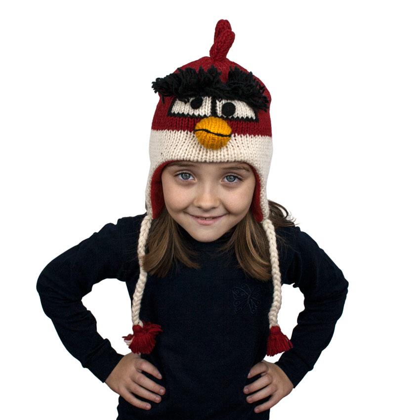 

Шапка детская Animals Злая птичка Angry bird Kathmandu Ручная работа 100% шерсть яка 38-40 см Красный
