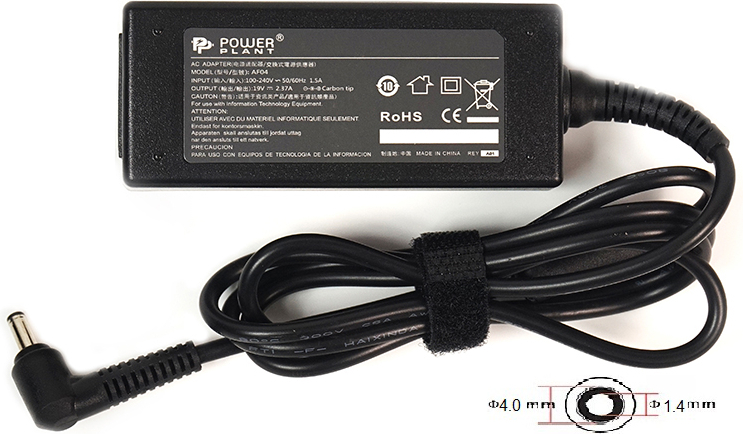 Блок питания для ноутбуков PowerPlant ASUS 220V, 19V 45W 2.37A (4.0*1.4 ...