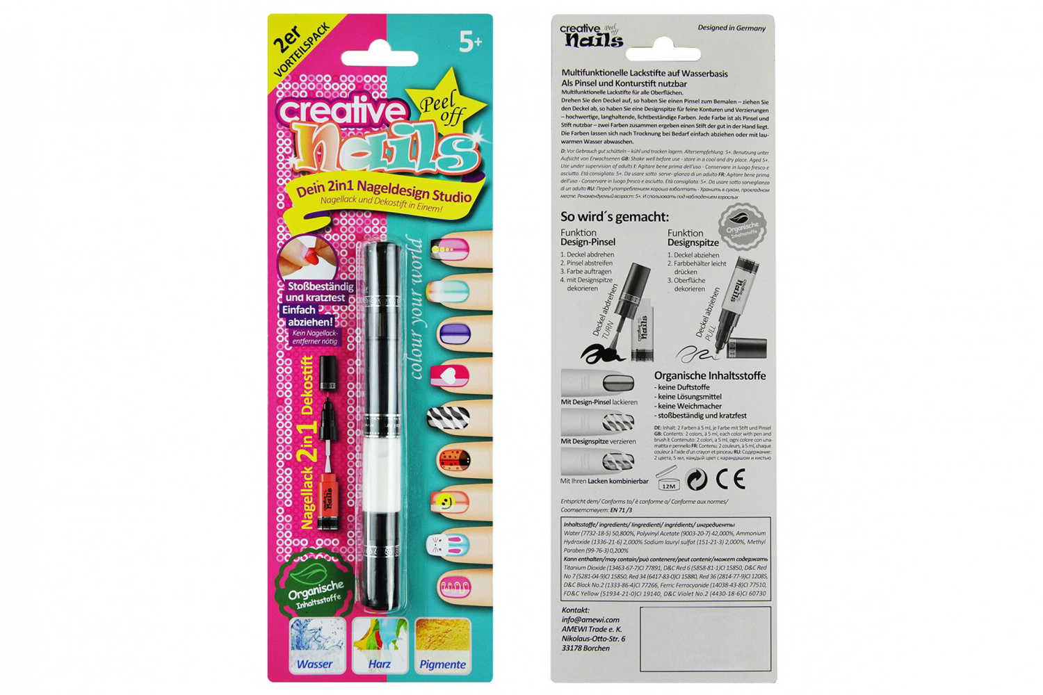

Детский лак-карандаш для ногтей Malinos Creative Nails на водной основе (2 цвета чёрний + белый)