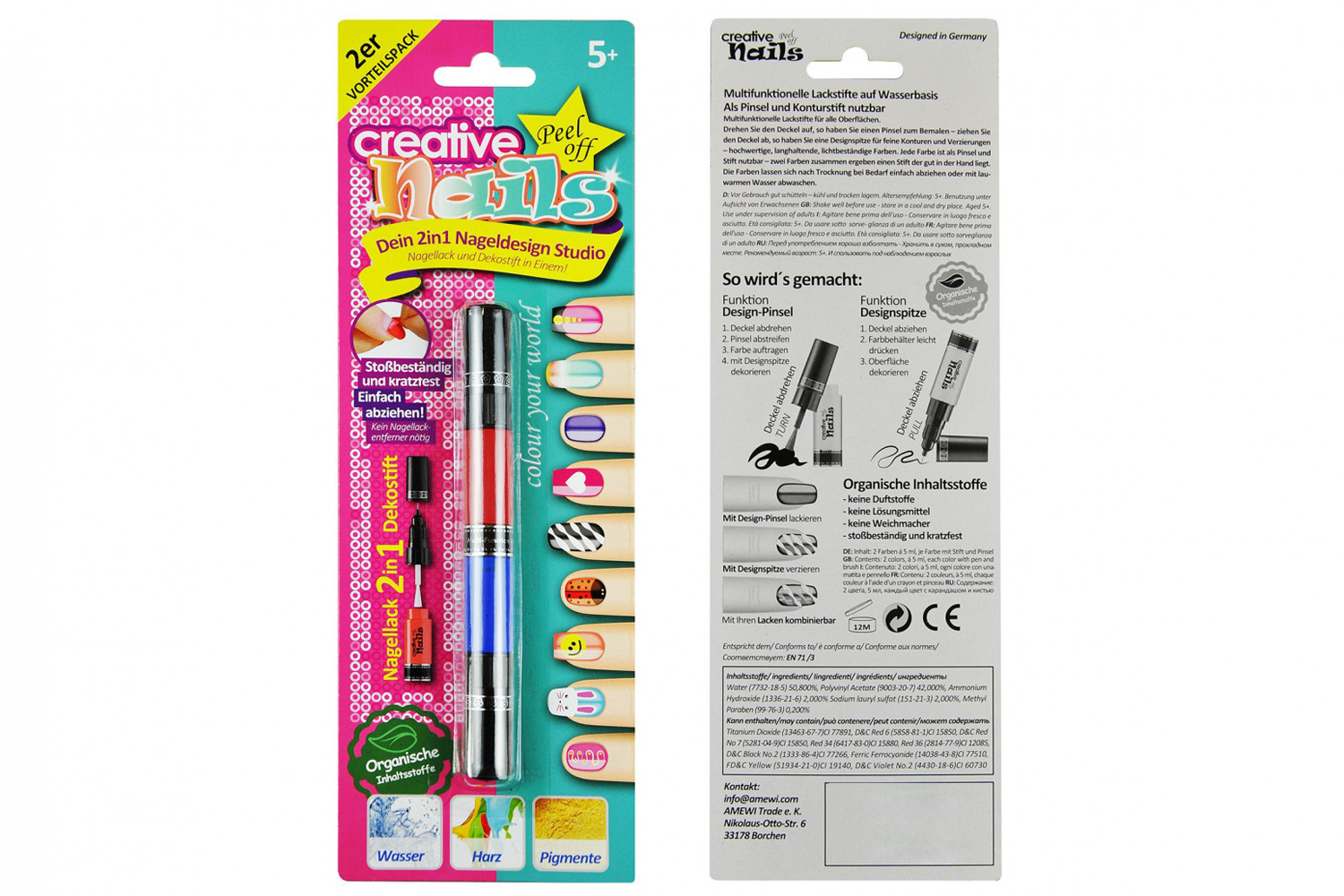 

Детский лак-карандаш для ногтей Malinos Creative Nails на водной основе (2 цвета малиновый + синий)