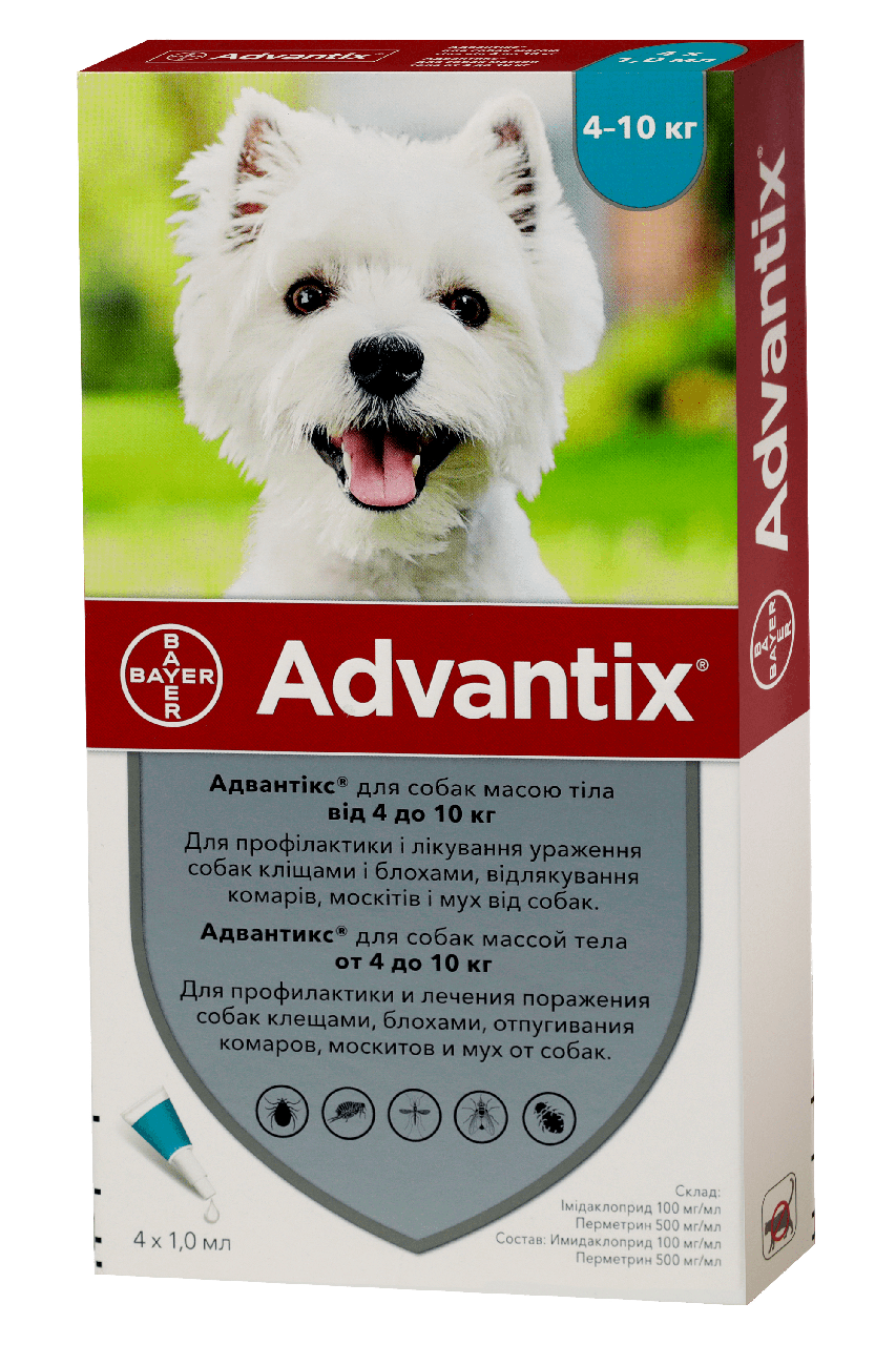 

Капли Bayer Advantix Адвантикс для собак весом 4-10 кг 4 пипетки