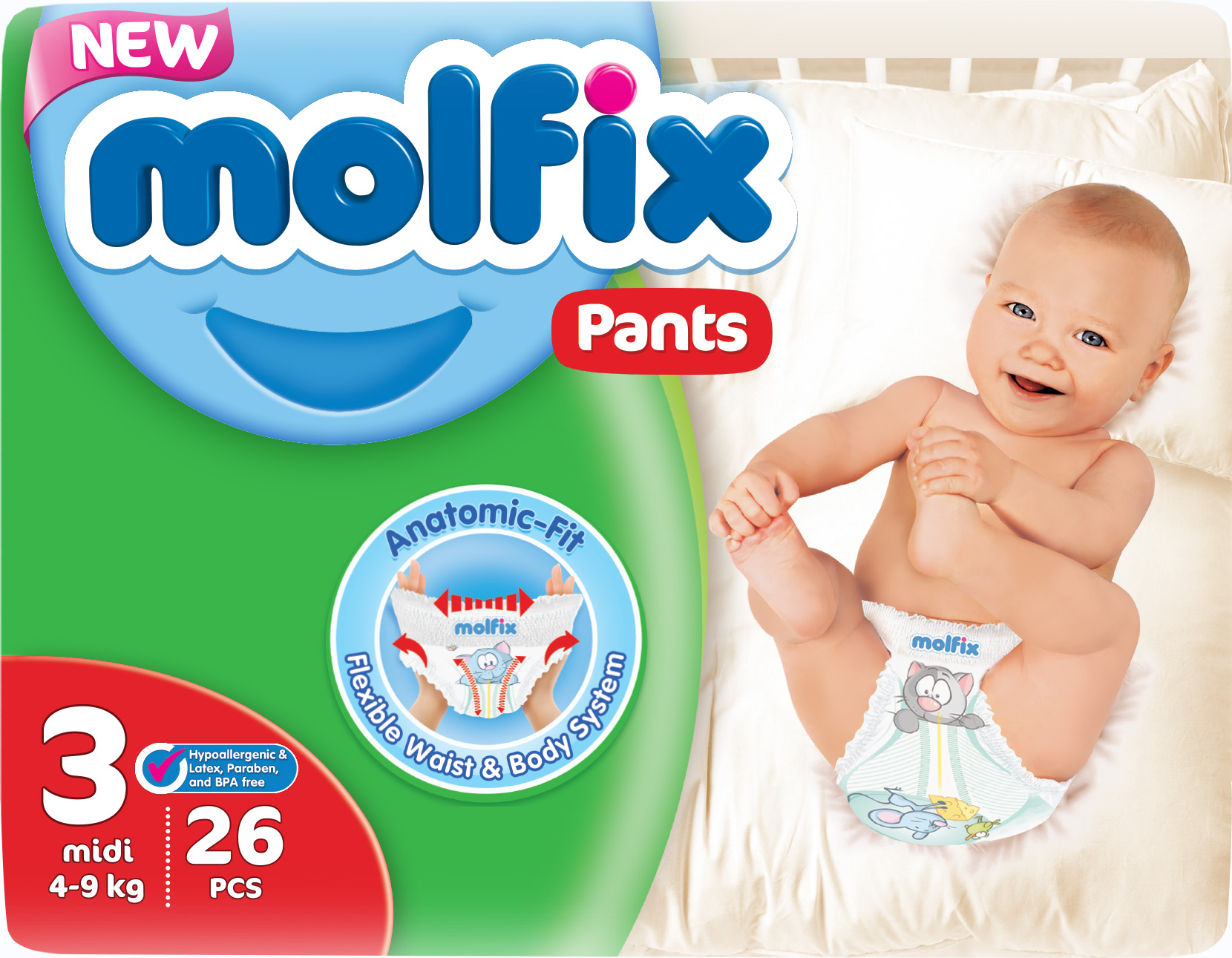 

Подгузники-трусики Molfix Twin 3 midi 4-9 кг 26 шт (8690536843282)