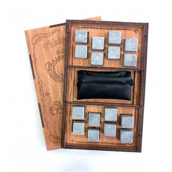 

Камни для виски Whiskey stones Original Wood 16 шт из стеатита + мешочек