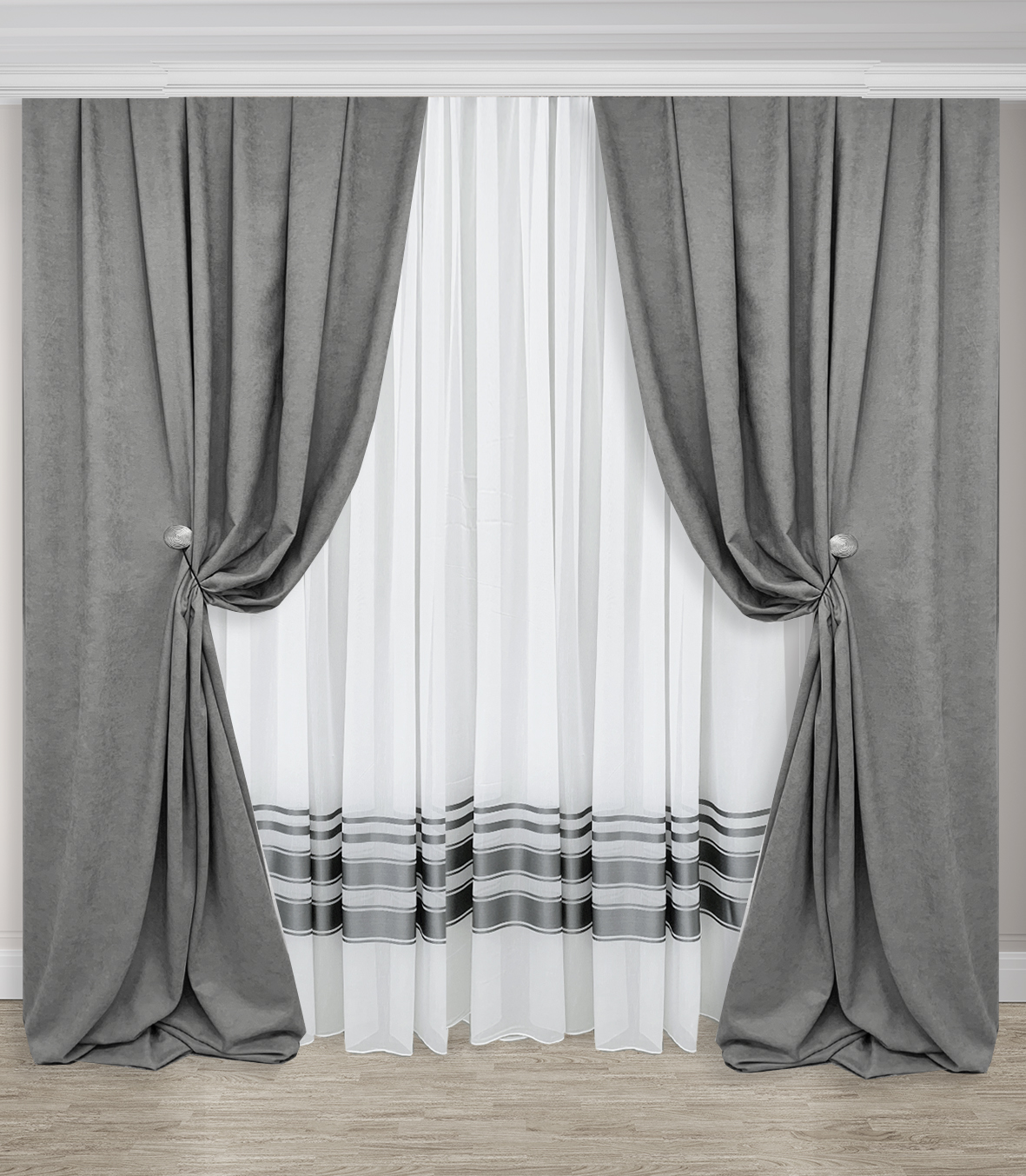Комплект для окна шторы и тюль Adagio Windows Decor в серой гамме ...