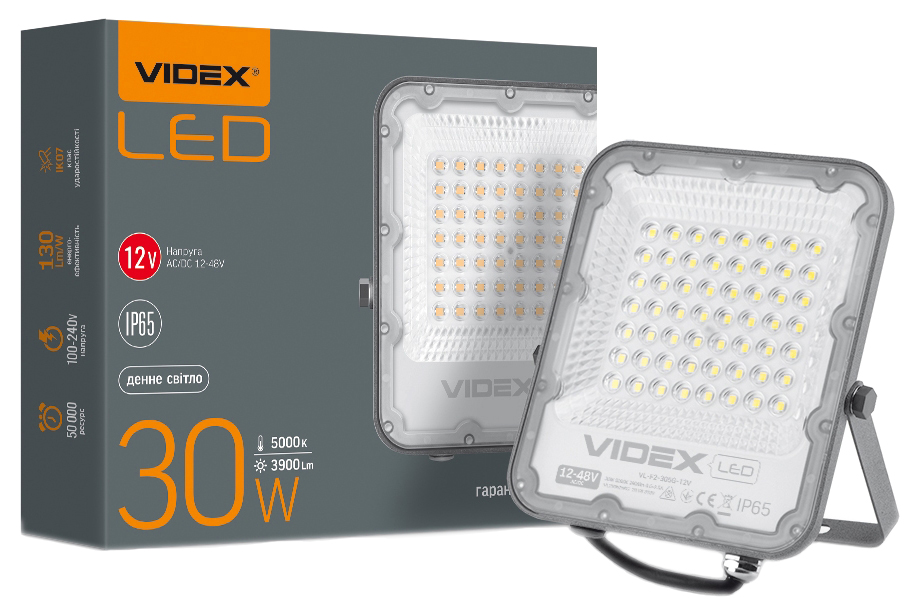 

Прожектор VIDEX PREMIUM F2 30W 5000K AC/DC12-48V (VL-F2-305G-12V)