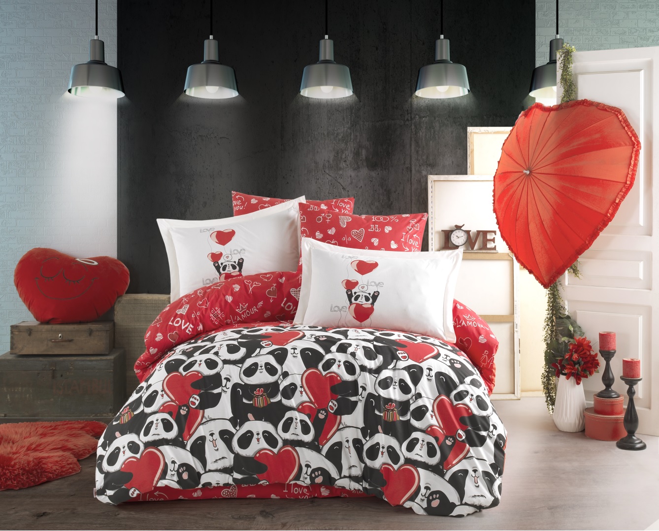 

Комплект постельного белья Hobby Poplin Amore 160x220 Красный