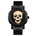 Мужские часы Skmei Skull 9178 Черные с золотым черепом