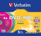 Verbatim DVD+RW 4,7 GB 4x Slim 5 шт Color (43297)