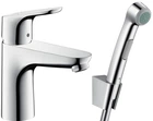 Смеситель для раковины HANSGROHE Focus 100 31927000 с гигиеническим душем , донный клапан Push-Open