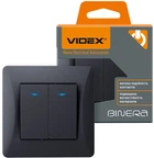 Выключатель двухклавишный VIDEX Binera с подсветкой Черный графит (VF-BNSW2L-BG)
