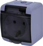 Розетка одинарна IP54 з з/к ETI RHE-1sd-SR Сіра з кришкою прозорою 4668071 (зовнішня)