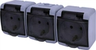 Розетка потрійна IP54 з з/к ETI RHE-3sd-SR Сіра з прозорою кришкою 4668075 (зовнішня)