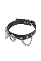 Ошейник цепочками, шипами и кольцом Fetish Tentation Choker Rings and Chains, экокожа - изображение 1