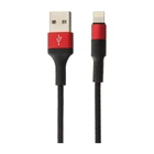 Кабель Hoco X26 Xpress Charging Lightning черно-красный 1 m, 2А (тканевый оплет, металлический коннектор)