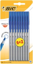 Ручки кулькові BIC Round Stic Exact 6+2 шт. Сині (3086123408111)