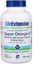 Супер Омега-3, Omega Foundations, Super Omega-3, Life Extension, 120 Желатинових Капсул (737870198215)