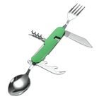 Туристический набор скадной (мультитул) 6 в 1 (ложка, вилка, нож, открывалка, штопор) Green