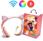 Навушники Bluetooth зі світними RGB вушками, мікрофон, рожевий