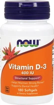 Витамин D3 Now Foods Vitamin D-3 400 МЕ 180 желатиновых капсул (733739003645)