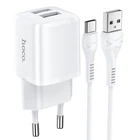 Адаптер сетевой Hoco Type-C Cable Briar dual Port charger set N8 |2USB, 2.4A| (Safety Certified) белый