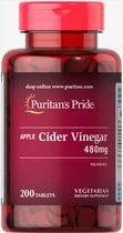 Натуральна добавка Puritan's Pride Apple Cider Vinegar 480 мг 200 таблеток