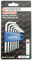 Набор ключей Г-образных Forsage Torx, 7 предметов (Т10, Т15, Т20, Т25, Т27, Т30, Т40) (F-5071)