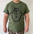 Мужская футболка для охотника принт Волк XL темный хаки - изображение 1