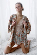 Комплект халат, топ, шорти Silence 135 Aqua flower print 42(S) Принт