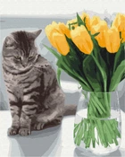 Картина по номерам Котик с тюльпанами (BS52638) Brushme 40x50 см