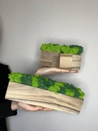 Набор деревянные кубики 6.5*6.5 см и кашпо 30*7 см со стабилизированным мхом салатовый - изображение 1
