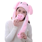 Яскрава шапка з вушками які пидиймаються Зайка One size Рожева (FG22)