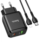 Сетевое зарядное устройство HOCO N5 |1USB/1Type-C PD20W/QC3.0, 3A| адаптер с Lightning кабелем и быстрой зарядкой Black (N5LB)
