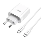 Сетевое зарядное устройство HOCO C80A |1USB/1Type-C, QC/PD, 20W, 3A| адаптер с Type-C кабелем 1м. и быстрой зарядкой White (C80A)