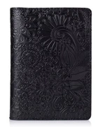Обложка для паспорта из кожи HiArt PC-01 Crystal Panther Mehendi Art Черный