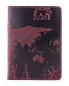 Кожаная фиолетовая обложка на паспорт HiArt PC-01 7 wonders of the world Фиолетовый