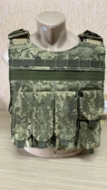 Плитоноска разгрузка тактический жилет для броне пластин разгрузочный чехол под бронеплиту стандартную 30x25 см (в комплект не входят), цвет пиксель ВСУ, с карманами под гранату ar. GR-PI-RF-3025 - изображение 1